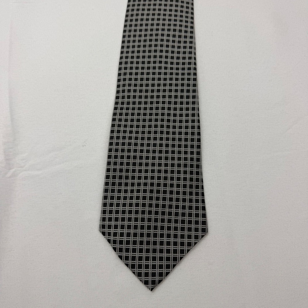 Lauren Ralph Lauren Necktie Mens 57"x4" Black White Grid Silk Hand Finished USA